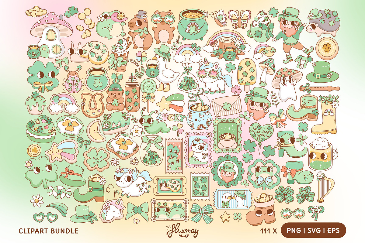 Cute St. Patricks Day Clipart Bundle, a Seasonal Illustration by Huxmay (Photo 2 of 7)
