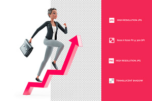 3D Character Woman with Briefcase Ru