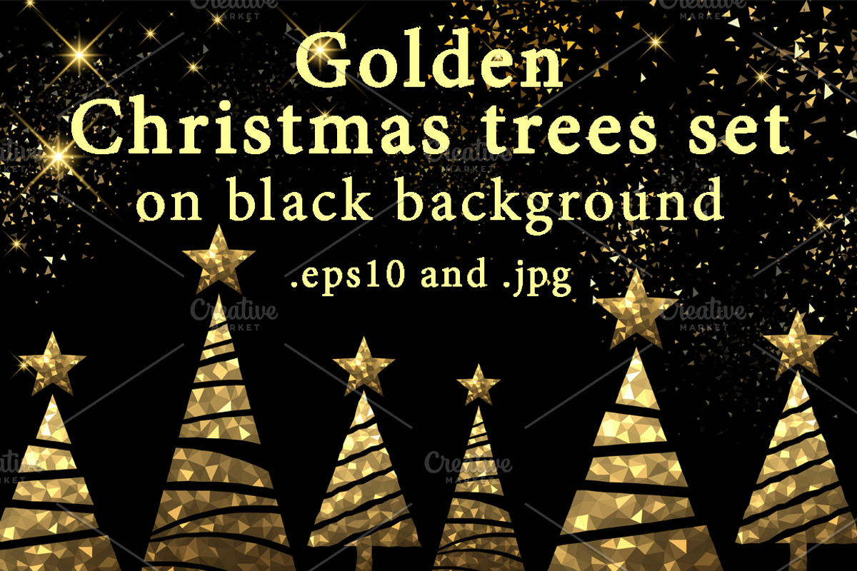 Golden Christmas trees set, a Decorative Illustration by Vjom (Photo 1 of 12)