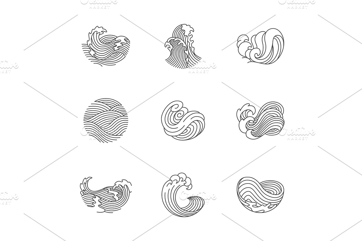 Oriental waves icons japan, an Object Illustration by Things for designers
