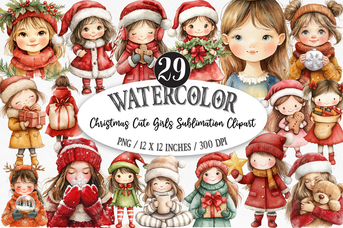 Christmas Cute Girls Sublimation, an Illustration by Designking (Photo 1 of 5)