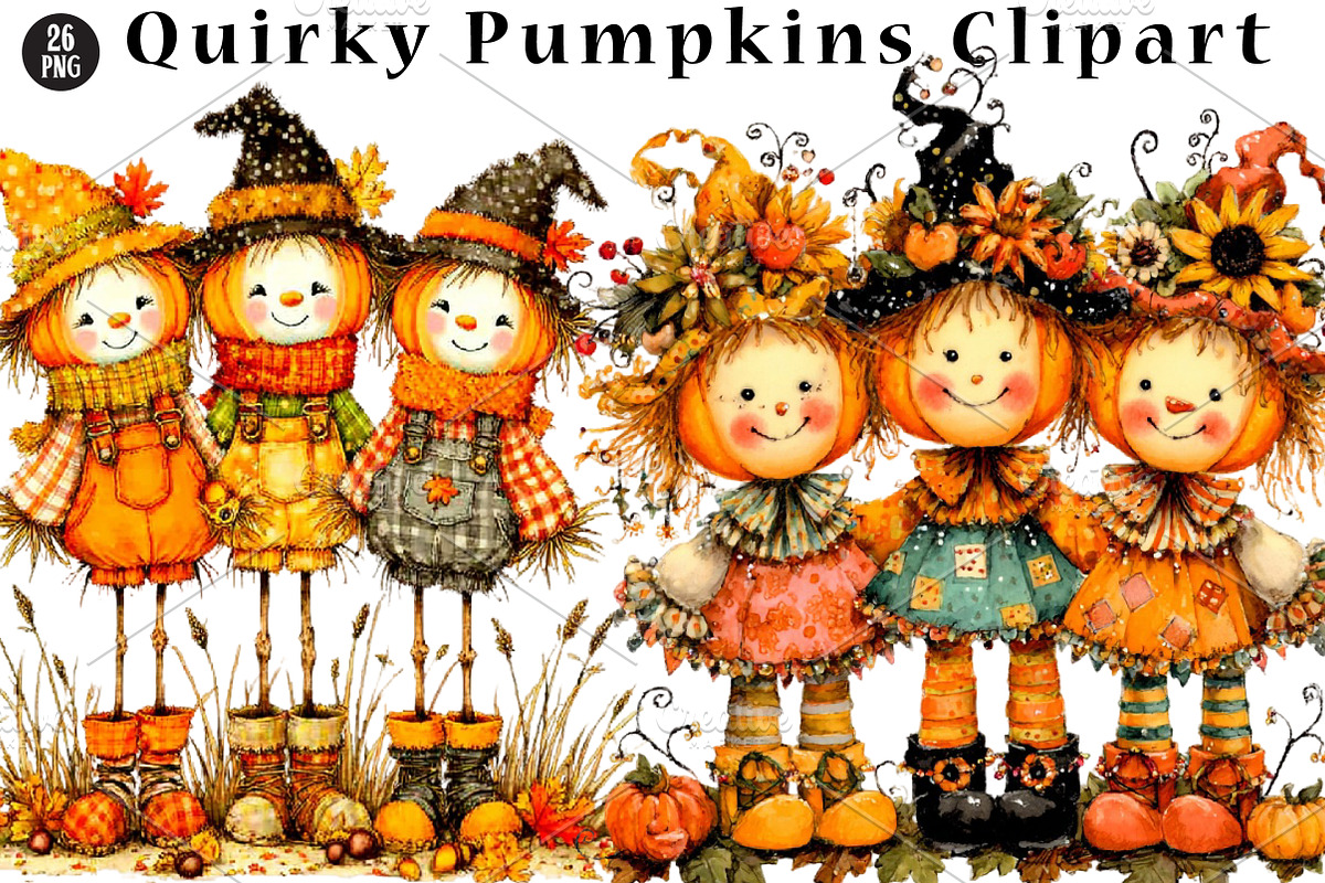Quirky Pumpkins Clipart, a Seasonal Illustration by CreationArt (Photo 1 of 5)