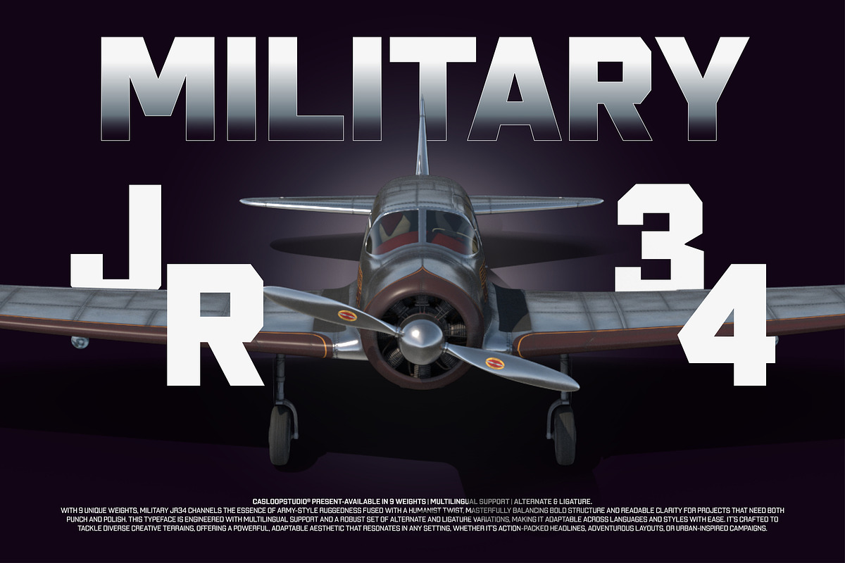 Military JR34 - Adventure 9 Fonts, a Sans Serif Font by Casloop Studio (Photo 1 of 9)