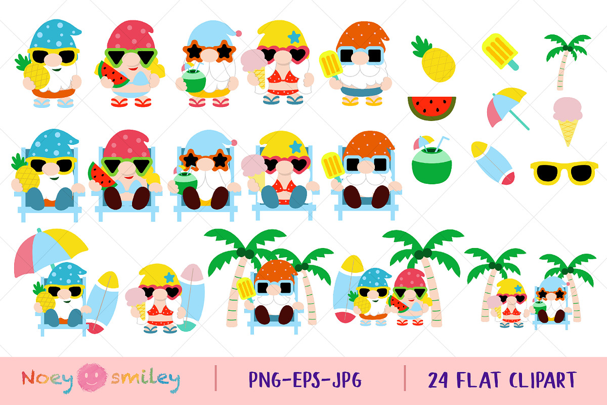 Gnomes Summer Beach, Flat Clipart, an Illustration by Noey smiley (Photo 2 of 8)