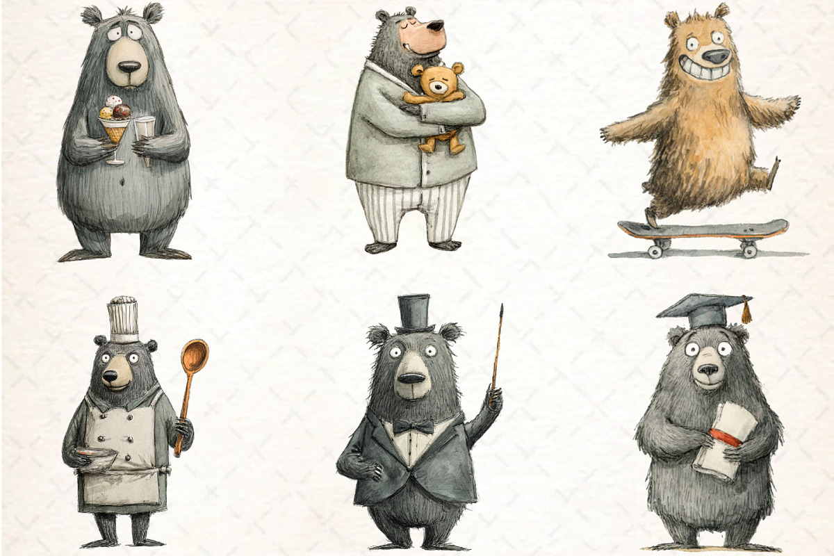Quirky Funny Bear Clipart, an Illustration by DreamCafeArt (Photo 4 of 7)