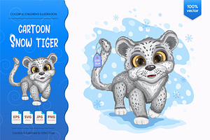 Cartoon Snow Tiger. Tshirt, PNG., an Animal Illustration by KENO Mascots