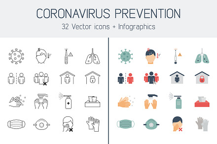 Covid 19 vector icons + Infographics