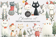 Watercolor Christmas cat clipart, an Illustration by Designworld (Thumbnail 1 of 4)