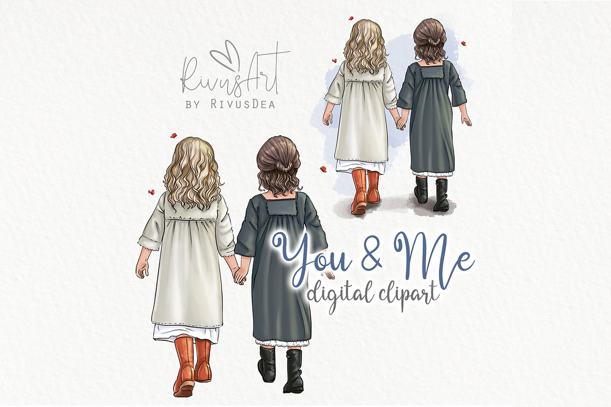 Best friends clipart. Vintage bestie, an Illustration by RivusArt (Photo 2 of 4)