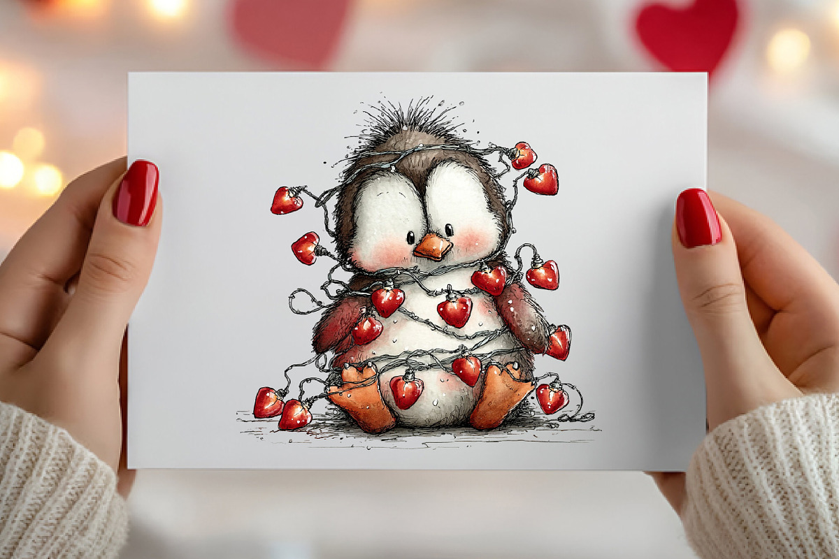 Cute Penguins Valentine Clipart, an Illustration by Canvas Craft (Photo 6 of 6)