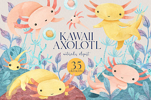 Cute Axolotl Clipart. Underwater