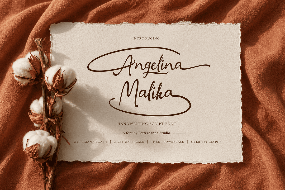 Angelina Malika Font, a Handwritten Font by Letterhanna Studio (Photo 1 of 15)