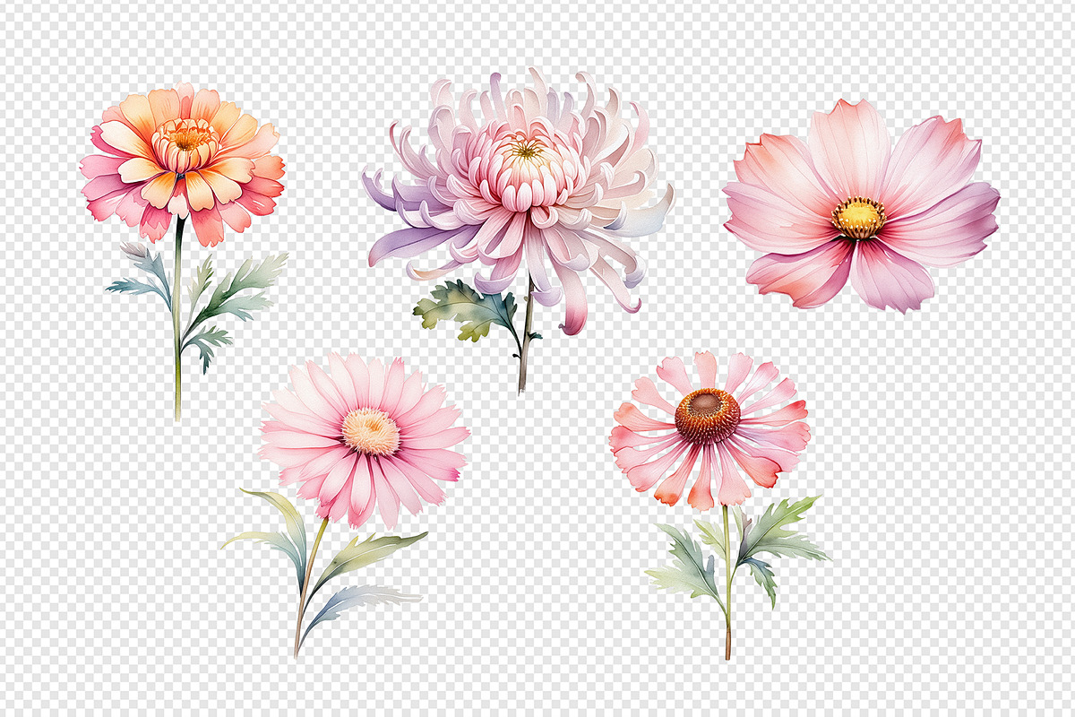 Watercolor Flowers Clipart PNG Set., a Decorative Illustration by kaisorn (Photo 3 of 5)