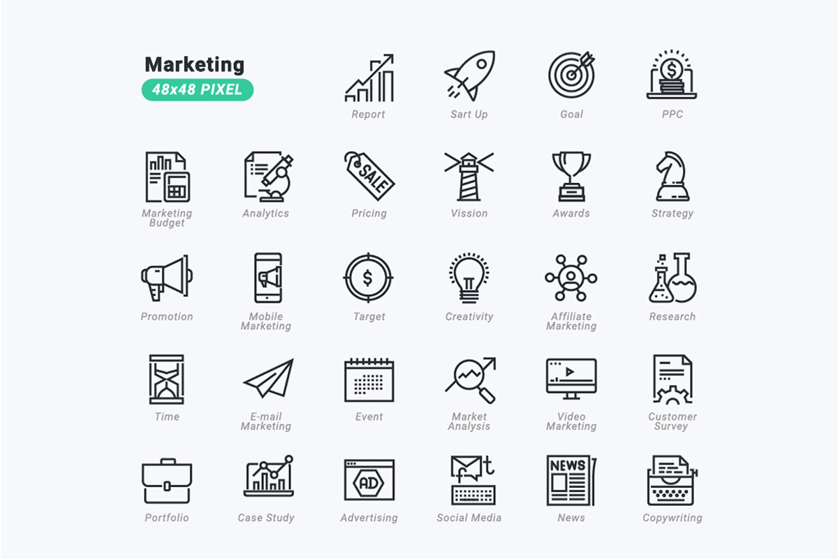 Marketing thin line icons, an Outline Icon by PureSolution