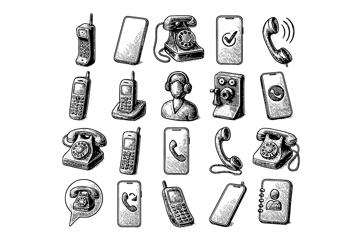 Telephone and Mobile Icons Set, an Object Graphic by nikagraphic