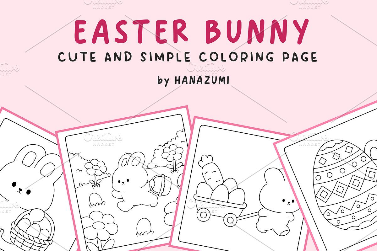 Easter Bunny Coloring Page, a Seasonal Illustration by Hanazumi (Photo 1 of 3)