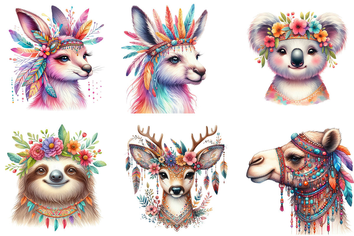 Boho Animal Portraits Watercolor, an Illustration by DreamArtGraphic (Photo 3 of 5)
