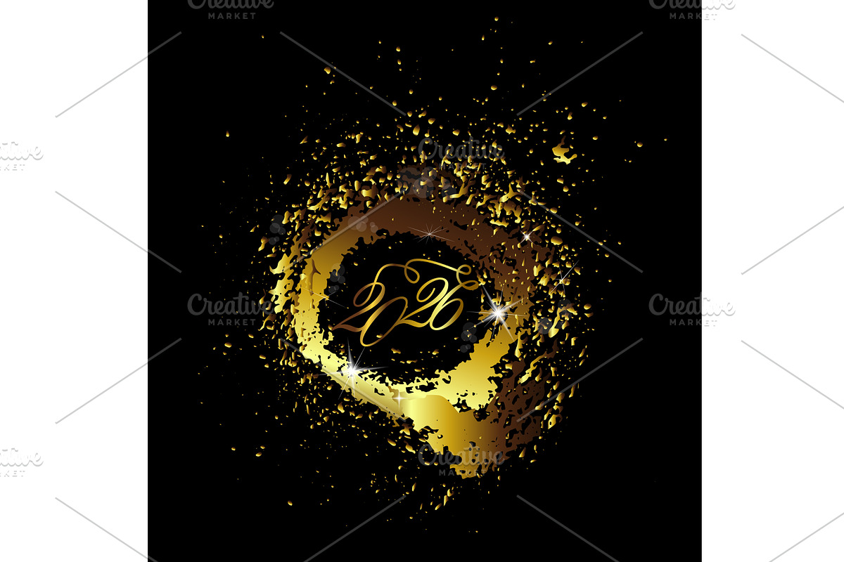 2026 golden numbers. Golden splashes, an Object Illustration by Nenahliadava Design