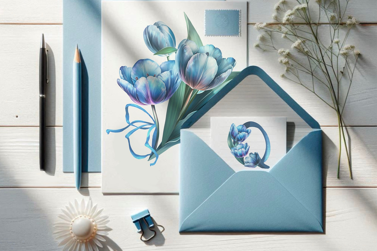 Blue Tulips Beautiful Set, a Decorative Illustration by Shabbypie (Photo 8 of 22)