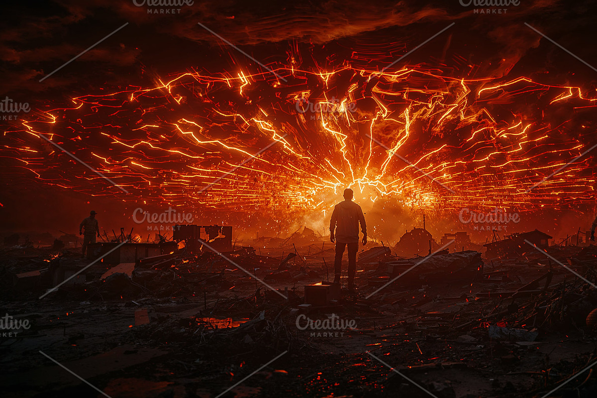 Man and postapocalyptic wasteland, an Illustration by wavebreak