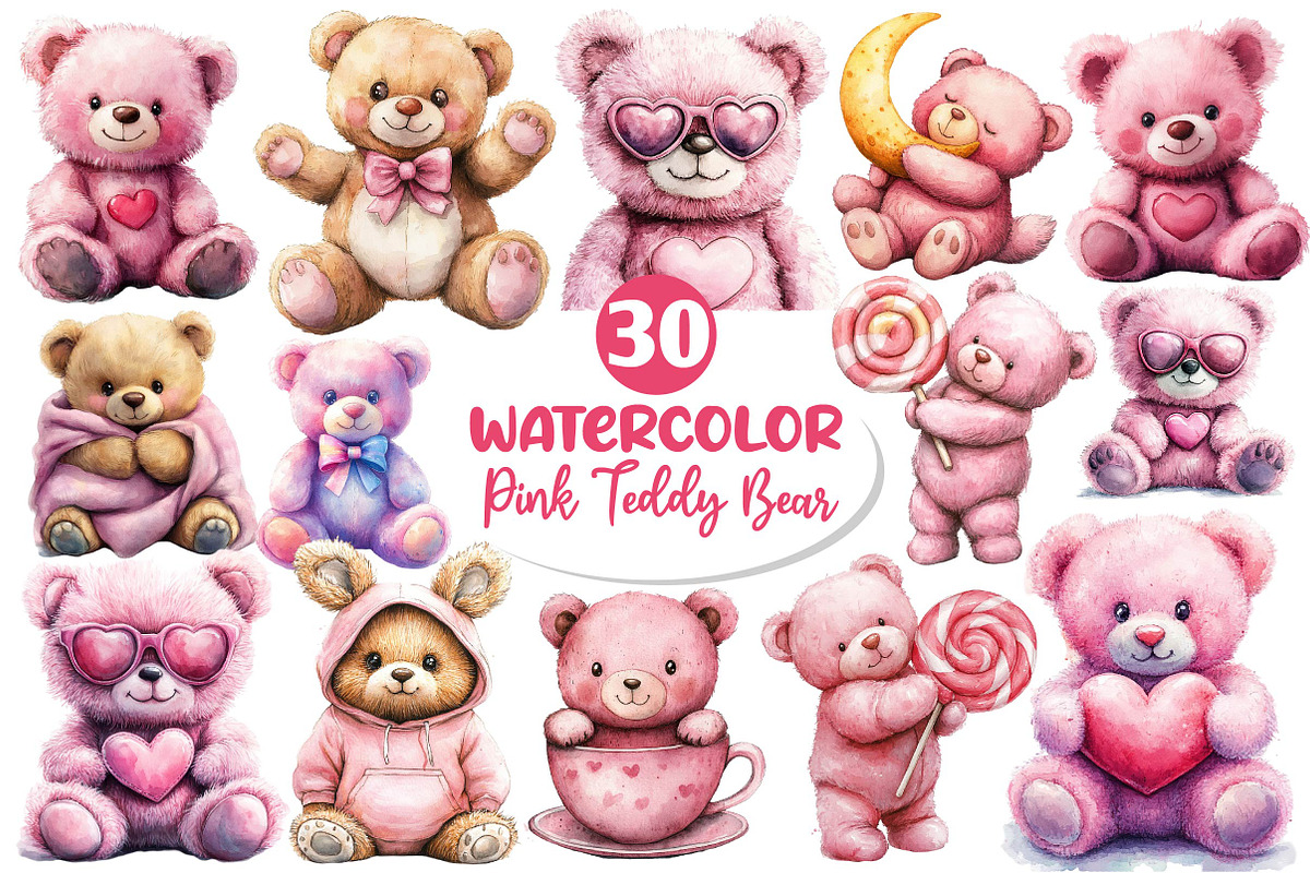Pink Cute Blush Teddy Bear Clipart, an Illustration by Dream Creation (Photo 1 of 6)