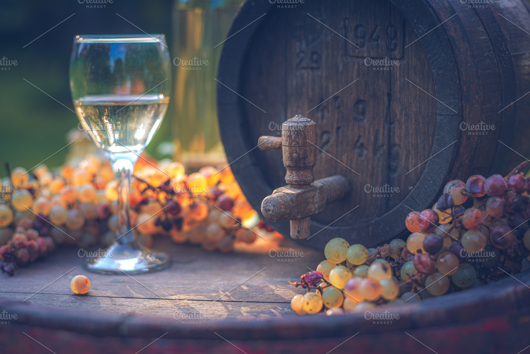 Wine barrel with riesling grapes, a Food & Drink Photo by Mark Borbely