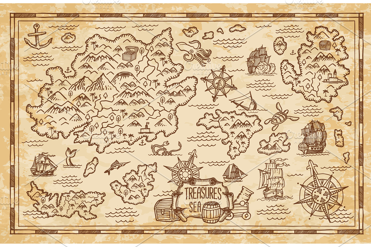 Pirate treasure map, a Texture Illustration by Vector Tradition