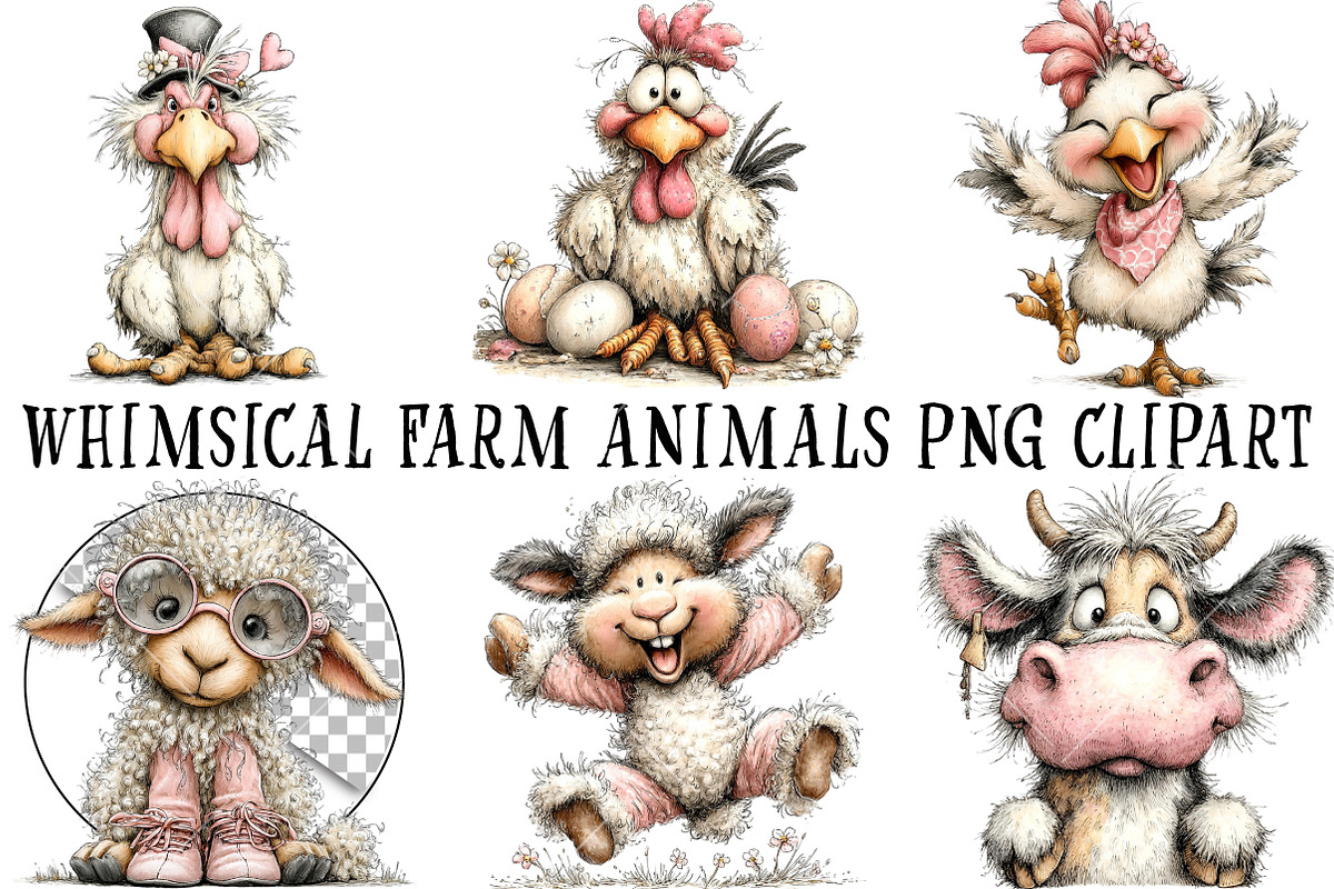 Whimsical Farm Animals PNG Clipart, a Seasonal Illustration by OK Design (Photo 2 of 6)