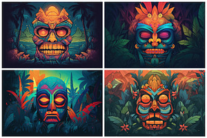 28 Polynesian Tiki Mask Illustration