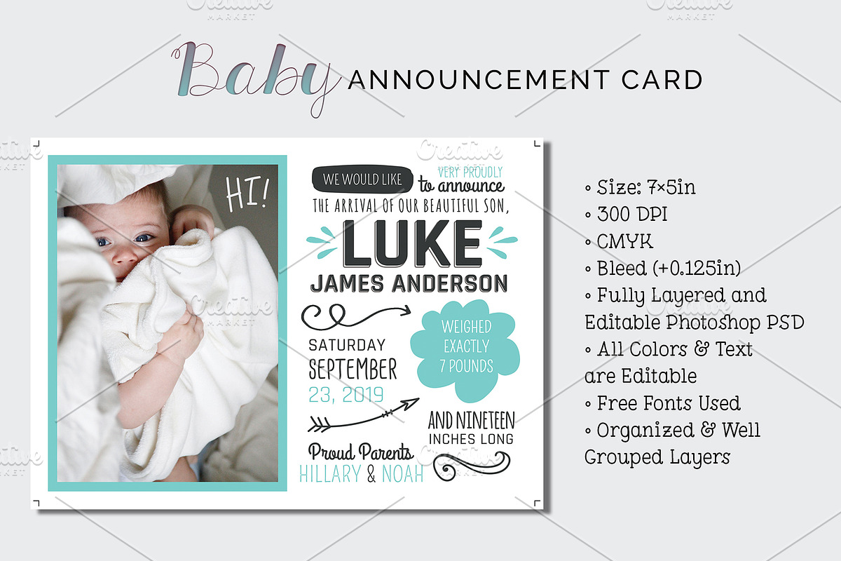 Baby Announcement Card, a Card Template by Cyrah's Collection (Photo 1 of 3)