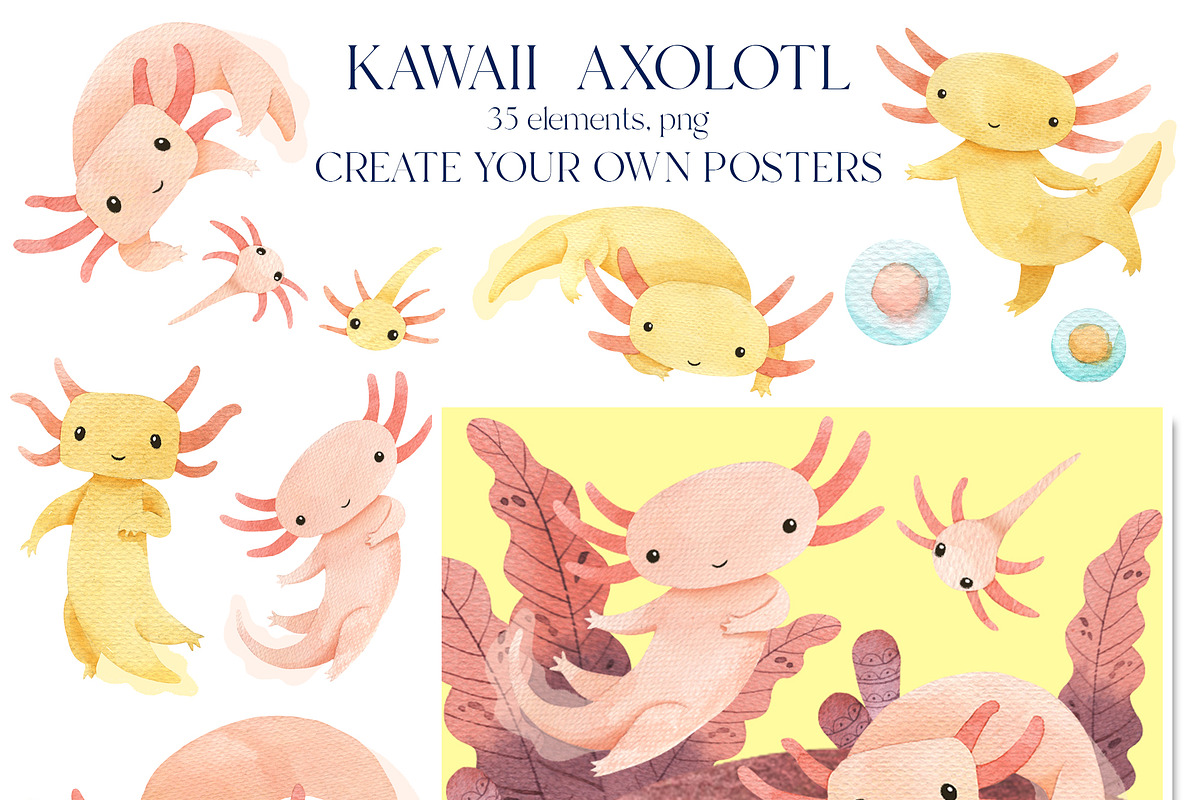 Cute Axolotl Clipart. Underwater, an Animal Illustration by LukaJreym (Photo 7 of 7)