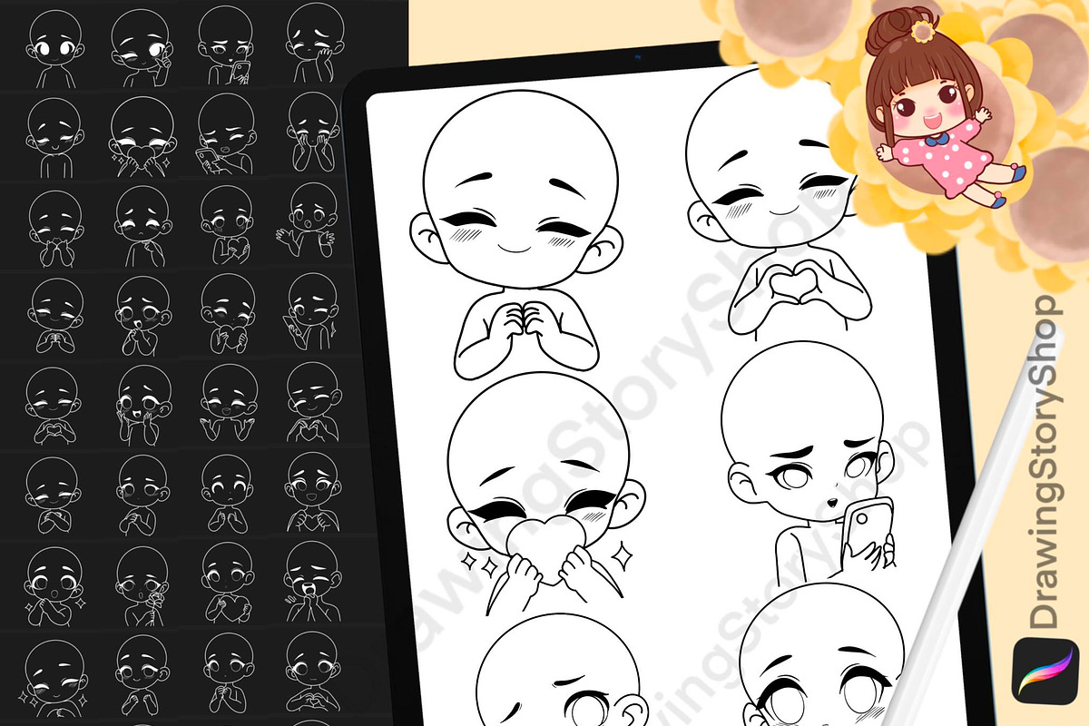 50Chibi Emote Bases Stamps Procreate, a Brush Add-On by DrawingStoryShop (Photo 1 of 6)