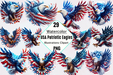 Watercolor USA Patriotic Eagles Bund, an Illustration by SVGArt