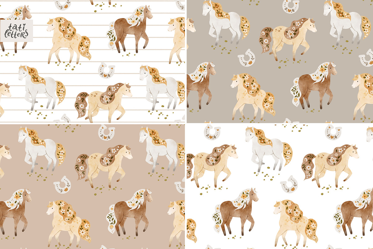 Floral horse clipart & patterns, an Animal Illustration by tatiletters (Photo 8 of 9)