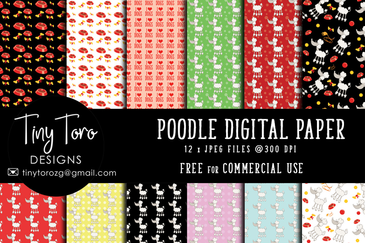 Poodles digital paper pack, a Pattern Graphic by TinyToro Designs