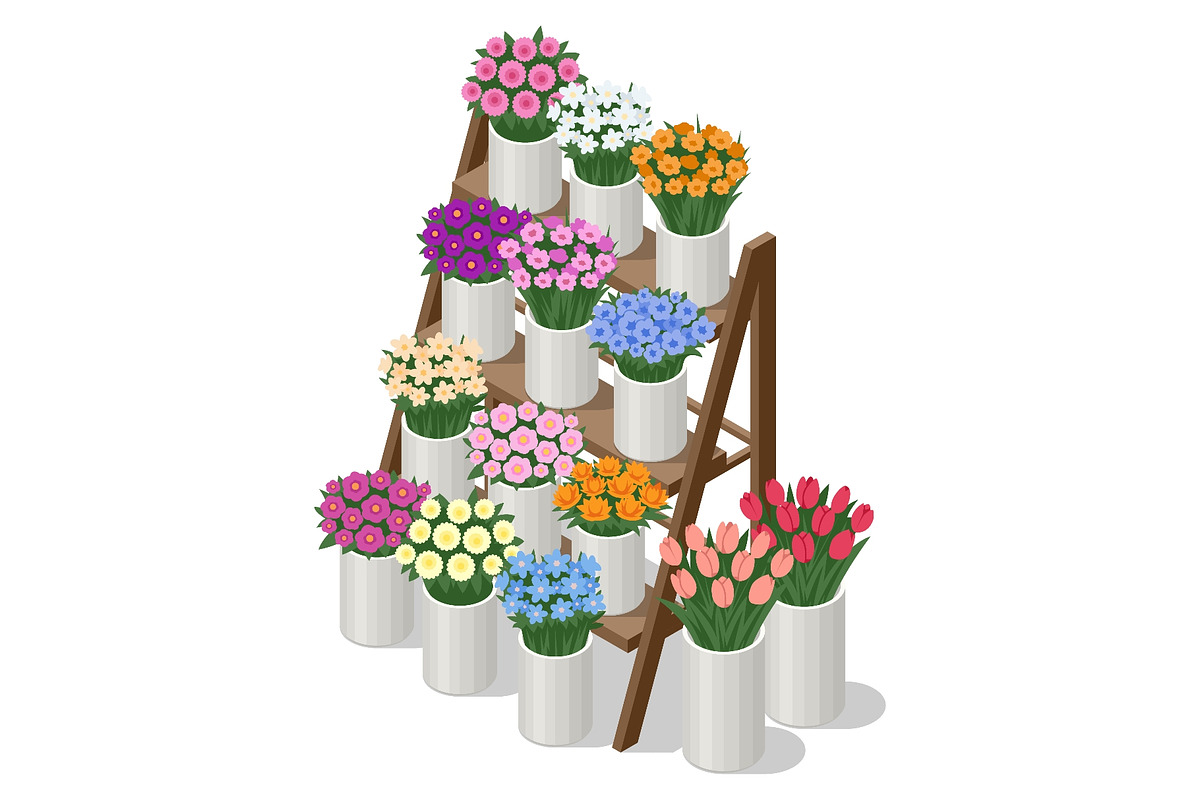 Isometric flower display rack with, a Person Illustration by Golden Sikorka (Photo 1 of 3)