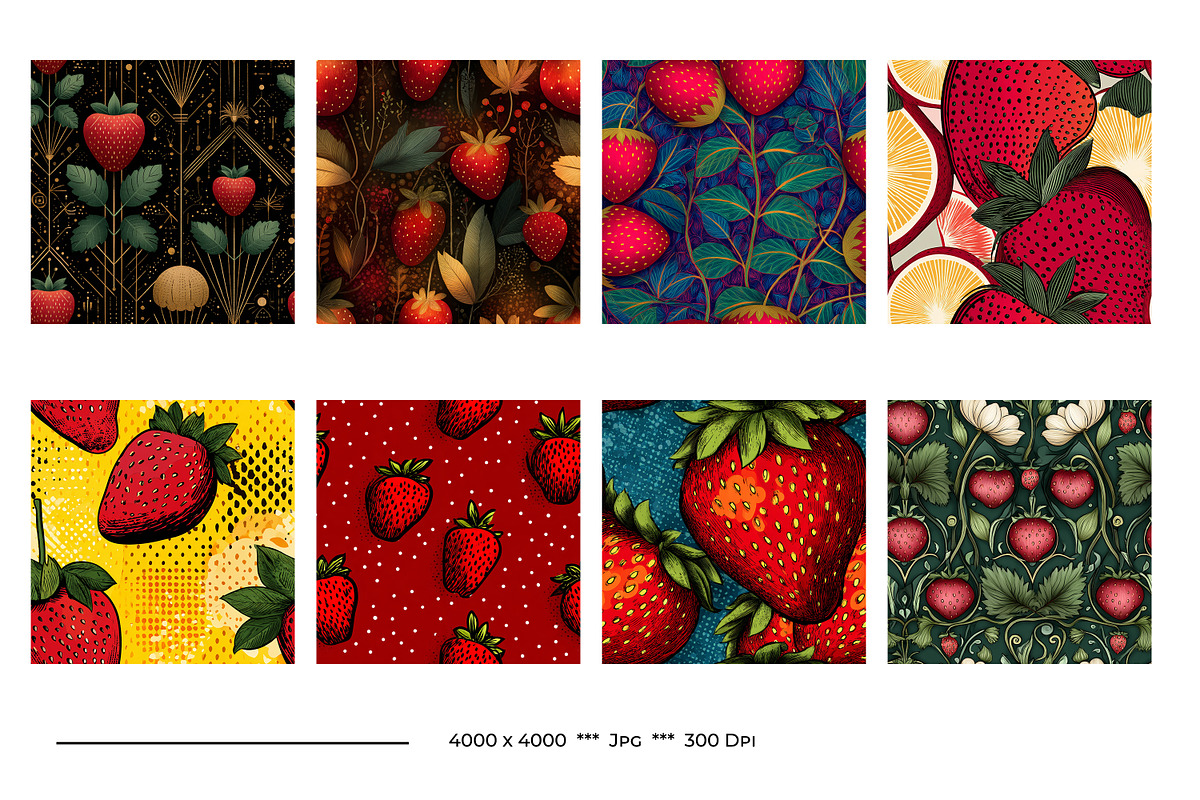 Strawberry Retro Art Style Patterns, a Pattern Graphic by karenfoleyphoto (Photo 2 of 16)