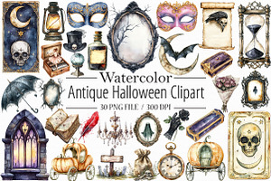Antique Halloween Clipart, an Illustration by Libby Wishes