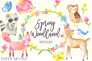 Watercolor Spring Woodland Clipart