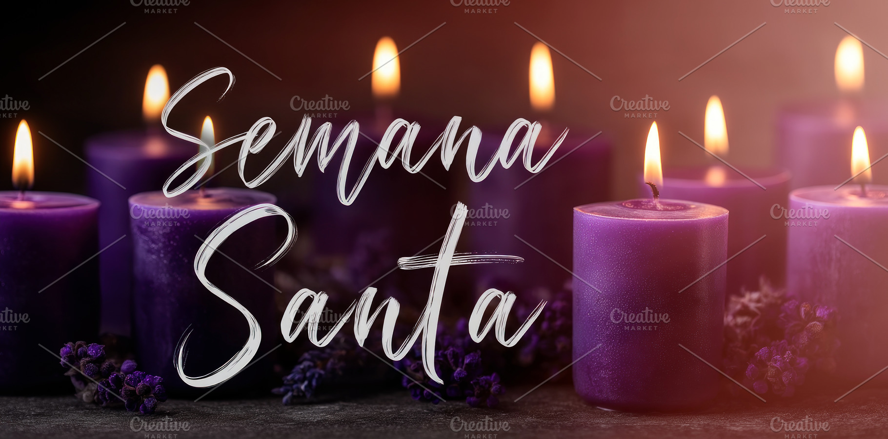 Semana Santa candles glowing with purple tones and soft light on, a Holiday Photo by José Manuel Gelpi