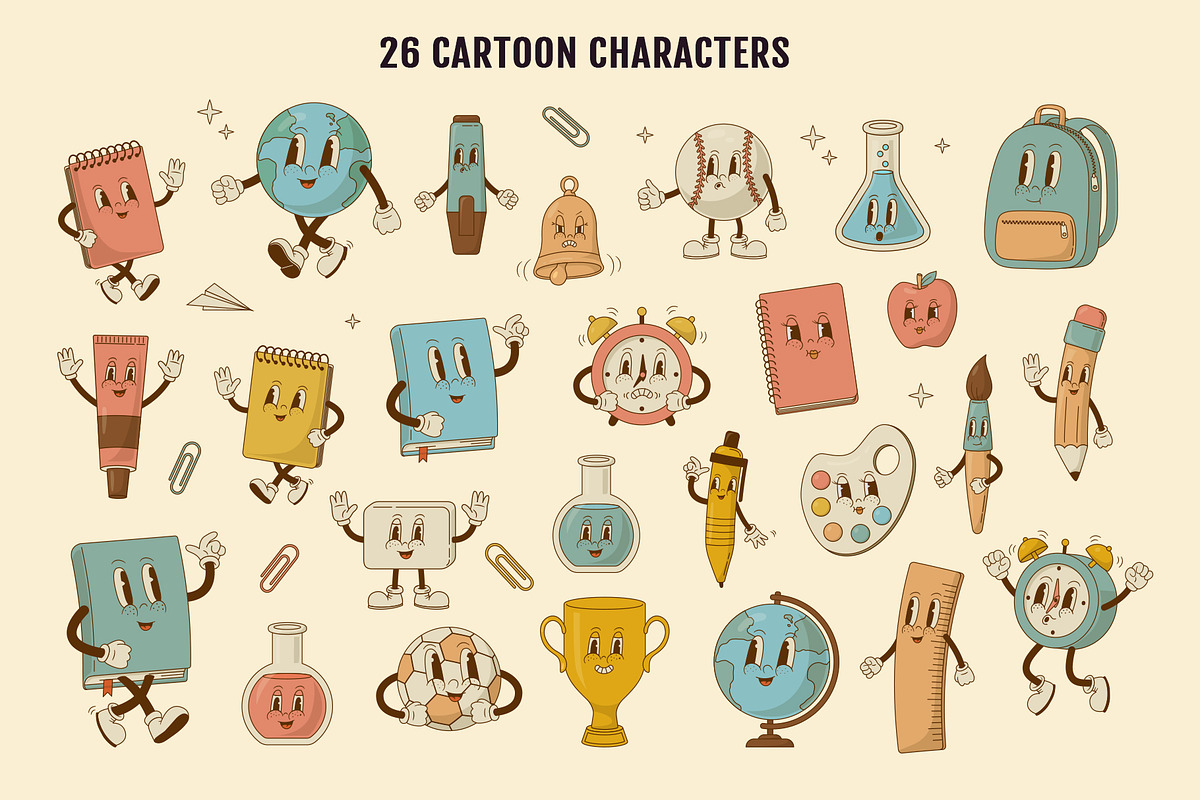 Retro Cartoon School Characters, an Education Illustration by Nadezhda Mikhailova (Photo 2 of 9)