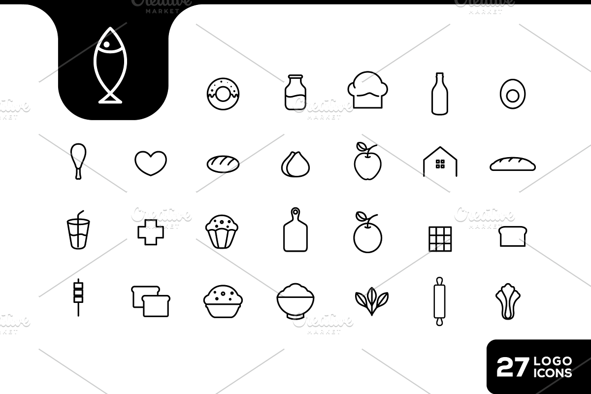 culinary food set icon line design, an Outline Icon by devastd