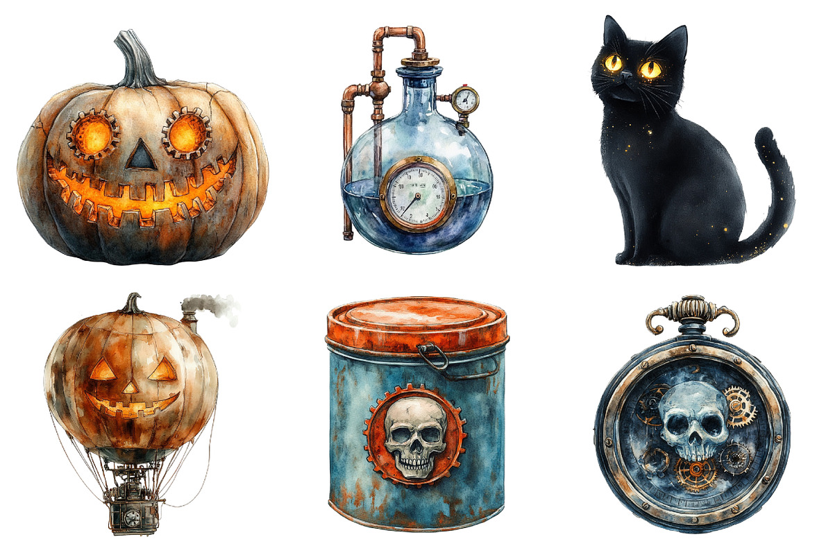 Steampunk Halloween Clipart, an Illustration by Daily.Designs (Photo 2 of 5)