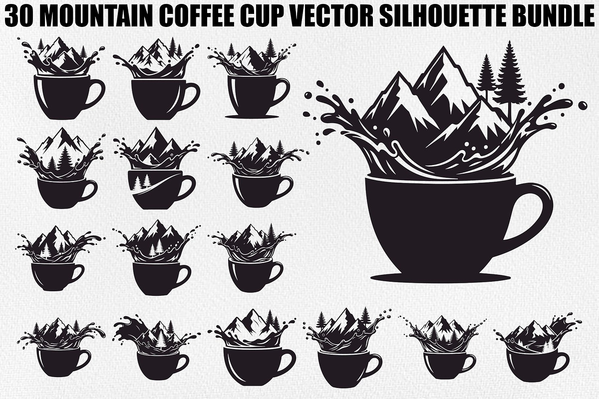 Mountain Coffee Cup Design Bundle, an Illustration by yasushie (Photo 1 of 31)