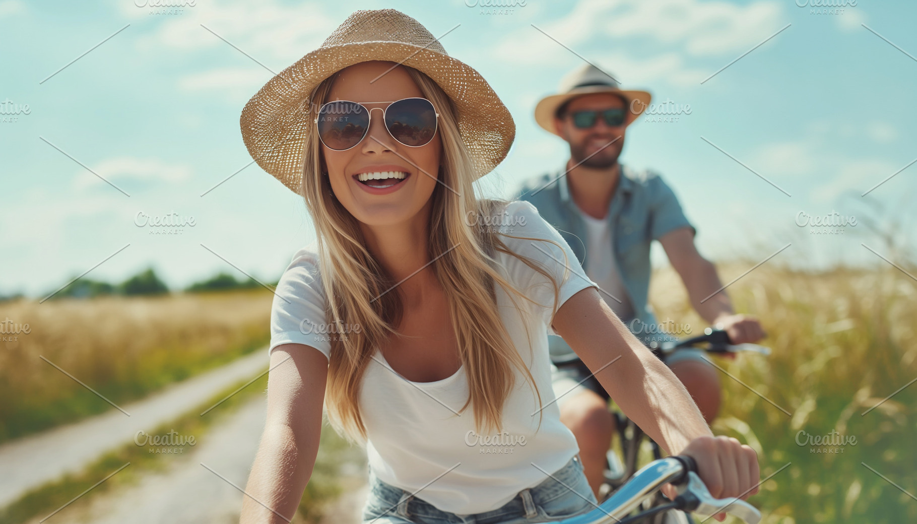 Blonde woman riding a bike, a Person Photo by MistyDay