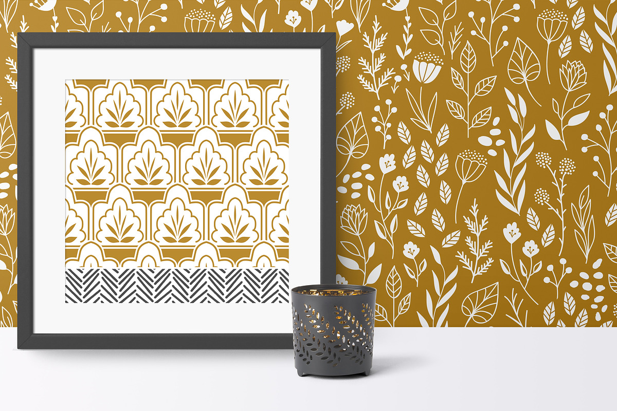 Gold & Grey Modern Floral Patterns, a Pattern Graphic by Wild Twig Co (Photo 4 of 9)
