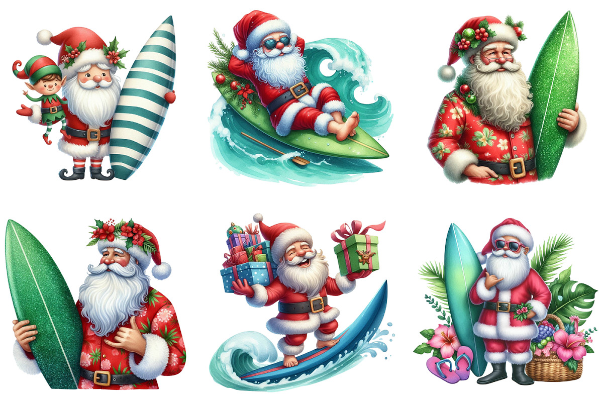 Christmas Santa with Surfboard Bundl, an Illustration by DreamArtGraphic (Photo 5 of 5)