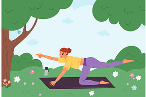 Young athletic woman does yoga in, a Sport Illustration by Vectorbuum