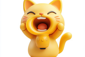 Cute yellow cat playing a trumpet jo, an Animal Photo by Pixeness Studio