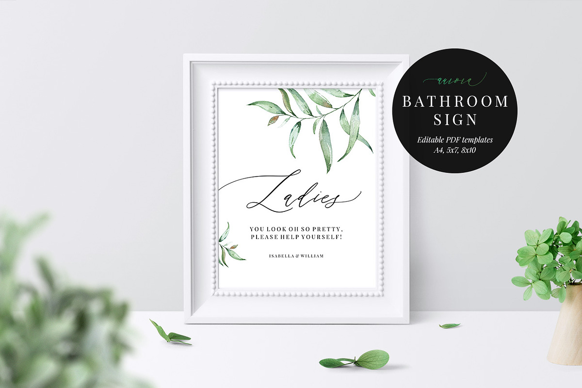 Wedding Bathroom Sign, Aurora, an Invitation Template by Alice Bluefox (Photo 1 of 7)